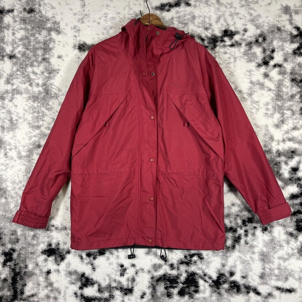 Cabelas Rain Jacket Mens Size Small‎ Red Full Zip Snap Up Hooded Outdoors Gorp